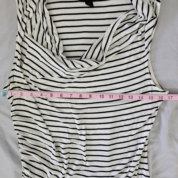 Halogen Black White Striped Cowl Neck Sleeveless Shell Ruched Sides Long Size M - Picture 8 of 9